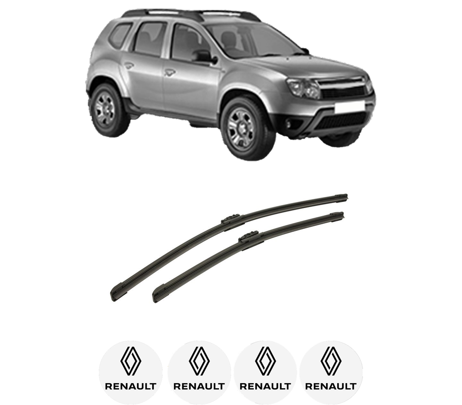 Set stergatoare auto RENAULT DUSTER (HS_) din 2010-2018, pentru parbriz auto, 2 bucati, Bosch Aerotwin, din cauciuc siliconat rezistent, 4 Stickere Auto RENAULT