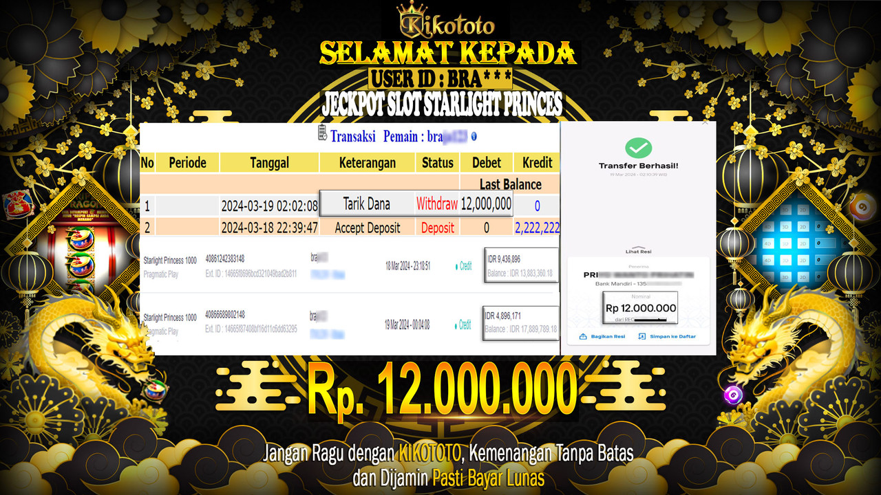 JECKPOTT !!! MENANG BELASAN JUTA DI SLOT ONLINE STARLIGHT PRINCES 1000 SEBESAR Rp 12,000,000 LANGSUNG DI BAYAR KIKOTOTO !!!!