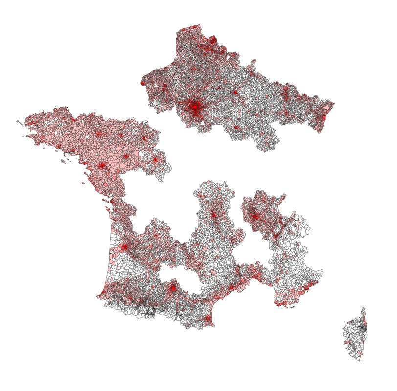 Carte de l'imperméabilisation des communes françaises