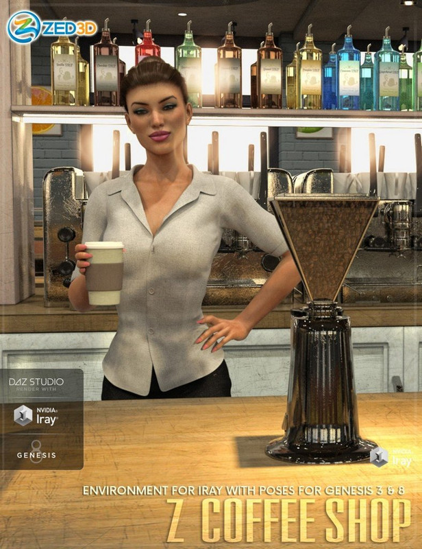 Z Coffee Shop Environment with Poses for Genesis 3 and 8