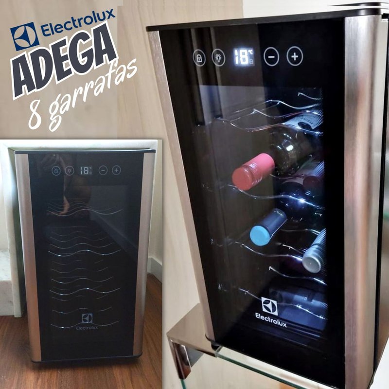 Adega ACB08 Electrolux 8 garrafas 1 Porta Preta Acabamento em Alumínio – Bivolt Adega ACB08 Electrolux 8 garrafas 1 Porta Preta Acabamento em Alumínio – Bivolt