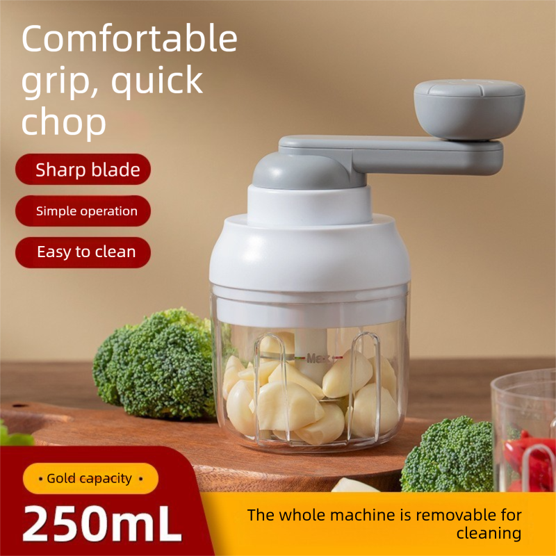 Manual Mini Garlic Chopper & Food Processor 250ml Portable Hand-Crank Mincer for Garlic, Meat, and Baby Food – Ivory White