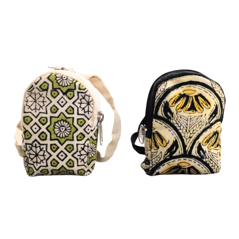 Mini Hand Block Printed Multipurpose Bag - Set of 2 Pattern 1