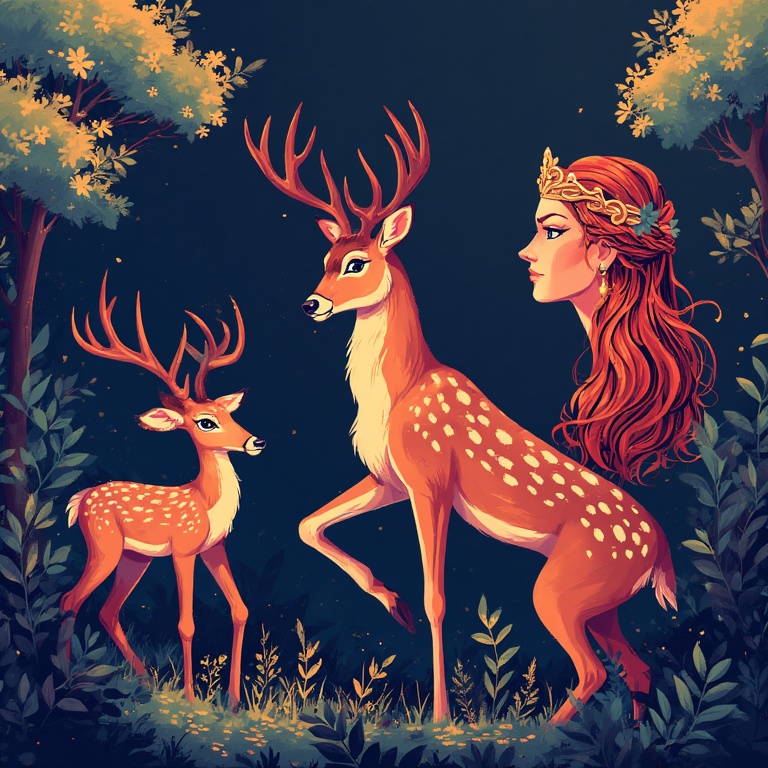 Goddess-Diana-with-a-Stag-illu-2