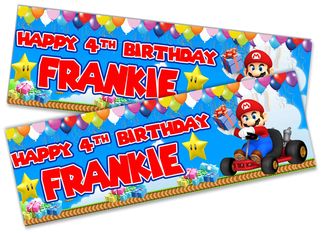 x2 Personalised Birthday Banner Super Mario Children Kids Party Decoration 12