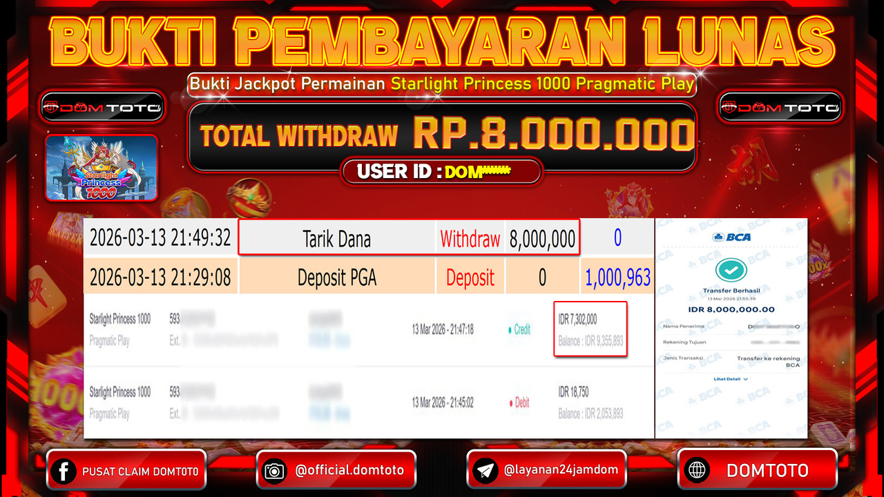 JACKPOT SLOT Starlight Princess 1000 Pragmatic Play 13 MARET 2026