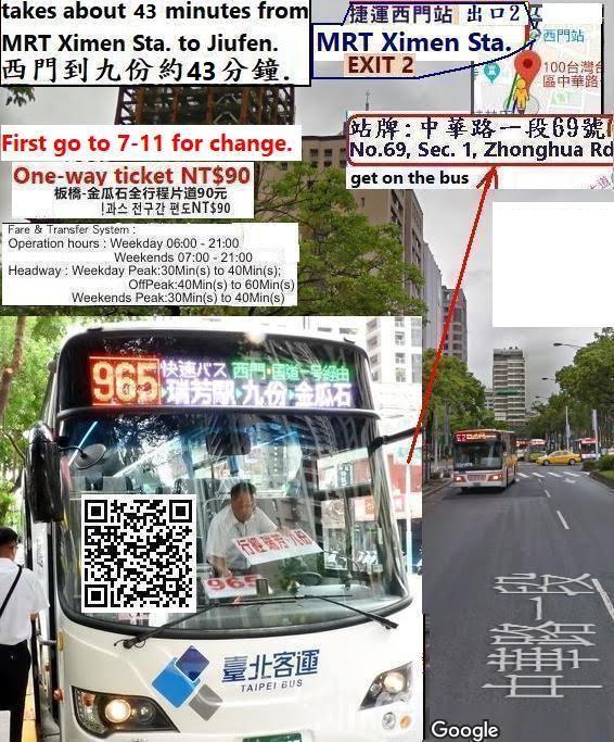 台北(搭火車,965公車,788公車)到九份(/十分:平溪線