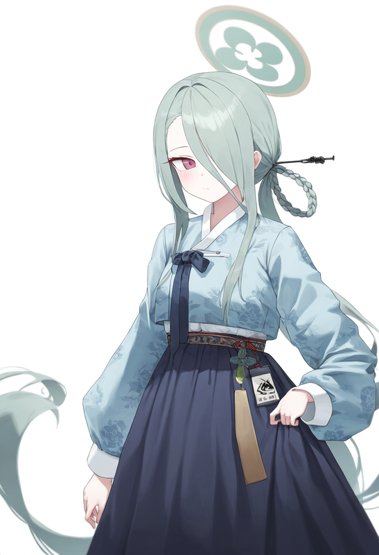 depth of field, 1girl, mina (blue archive), alternate costume, {{{{hanbok}}}}, b s-2569451943