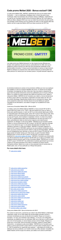Code promo gratuit pour Melbet WAP200 Bienvenue 200