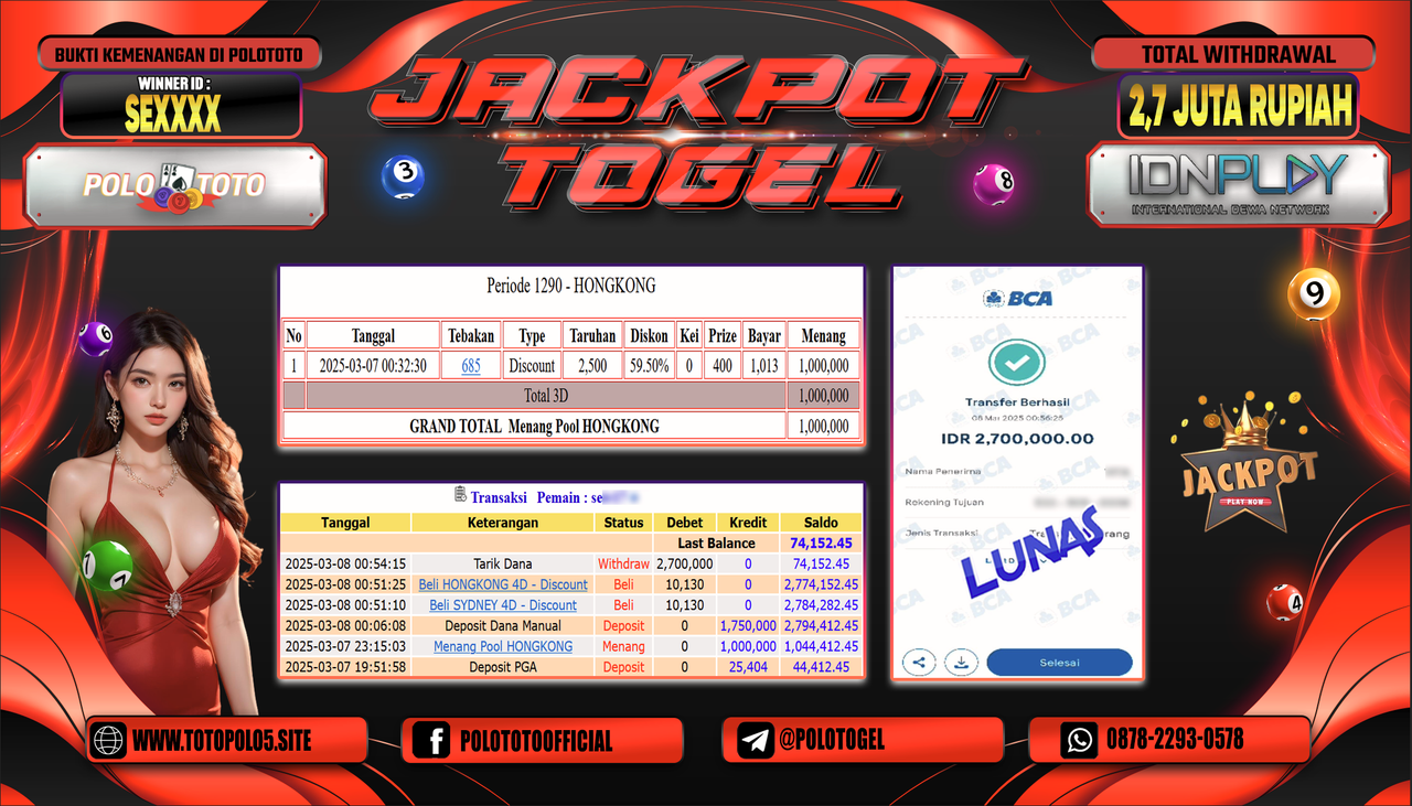 POLOTOTO JACKPOT TOGEL PASARAN HONGKONG Rp.2.700.000,-