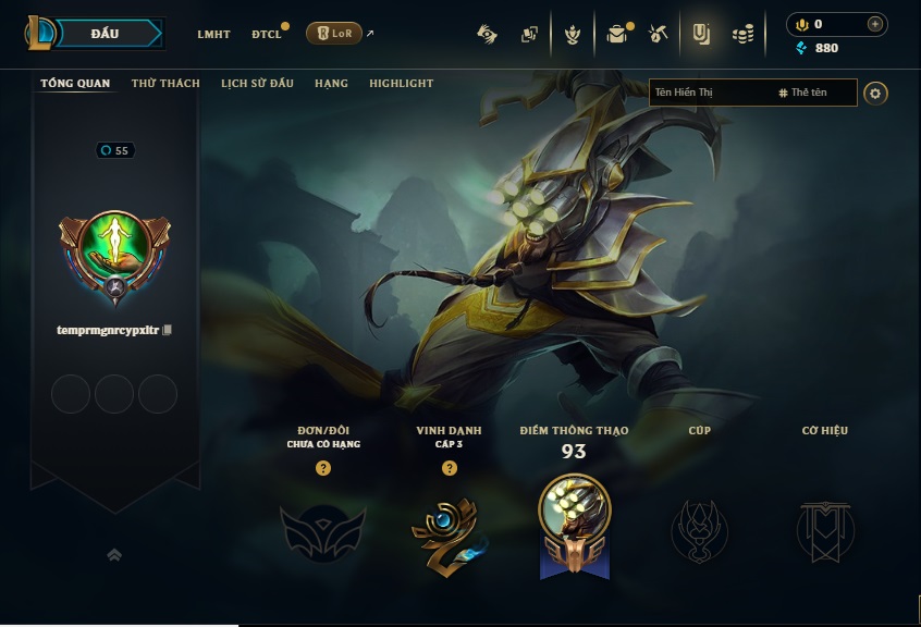 Acc LMHT # - Không Khung