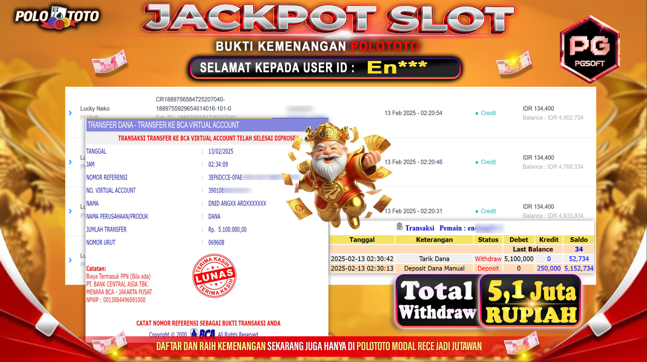 POLOTOTO JACKPOT SLOT LUCKY NEKO Rp.5.100.000,-