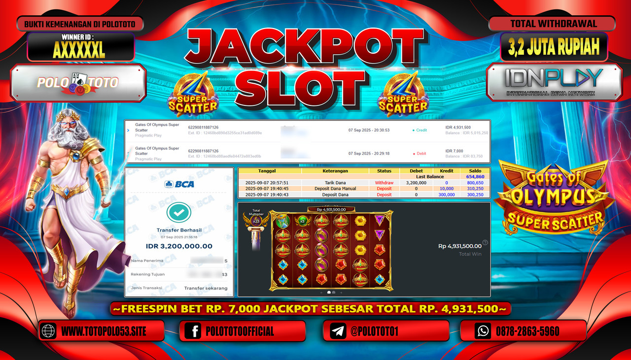 POLOTOTO JACKPOT SLOT GATES OF OLYMPUS SUPER SCATTER Rp.3.200.000,- LUNAS