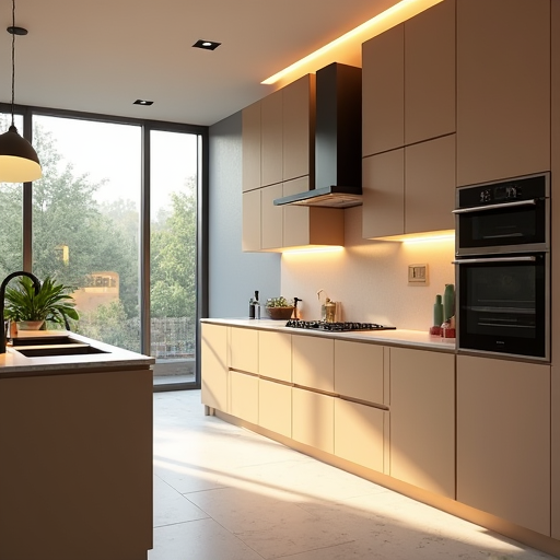 Современная кухня премиум-класса с дорогой встроенной техникой, минималистичными фасадами и дизайнерской подсветкой.