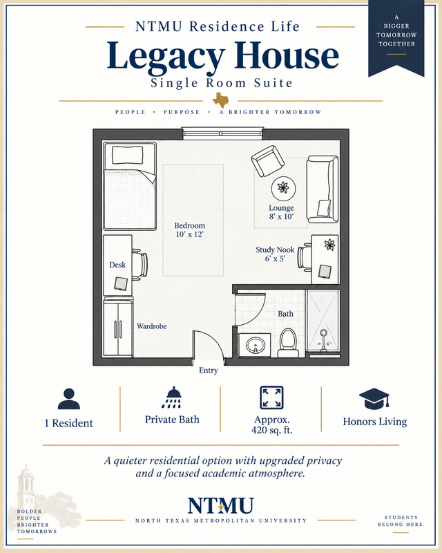 Legacy House single-room suite floorplan