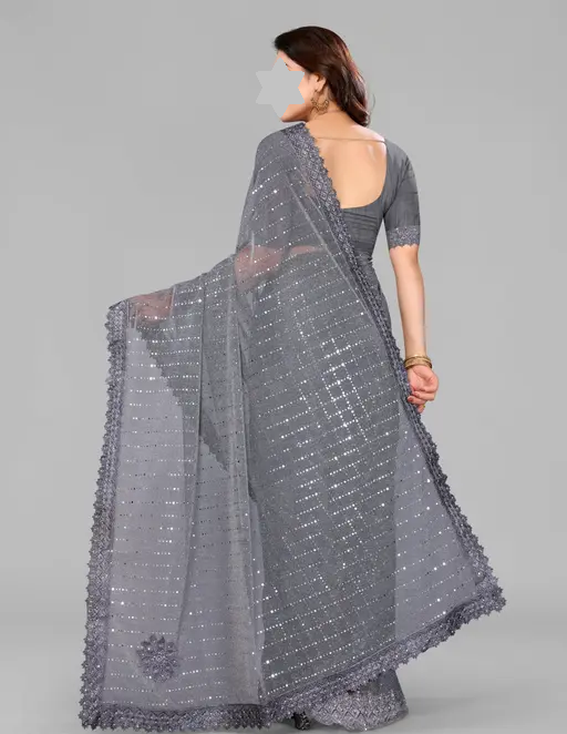 SHIMMER SAREE WITH MIRROR WORK AND CHEMICAL LACE AND DIMOND HAND WORK_COLOR5(R104)
