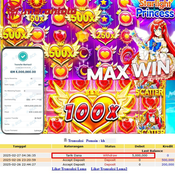 Bukti Kemenangan Member Marontoto Sebesar 5,000,000 JuTa