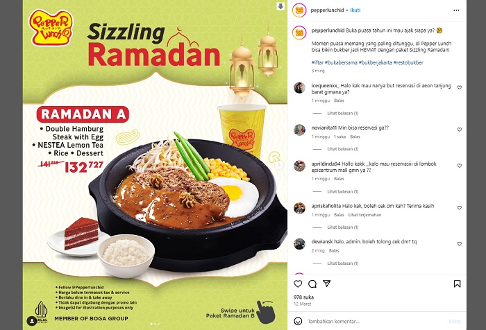 Pepper Lunch menawarkan paket bukber bertajuk Sizzling Ramadan.