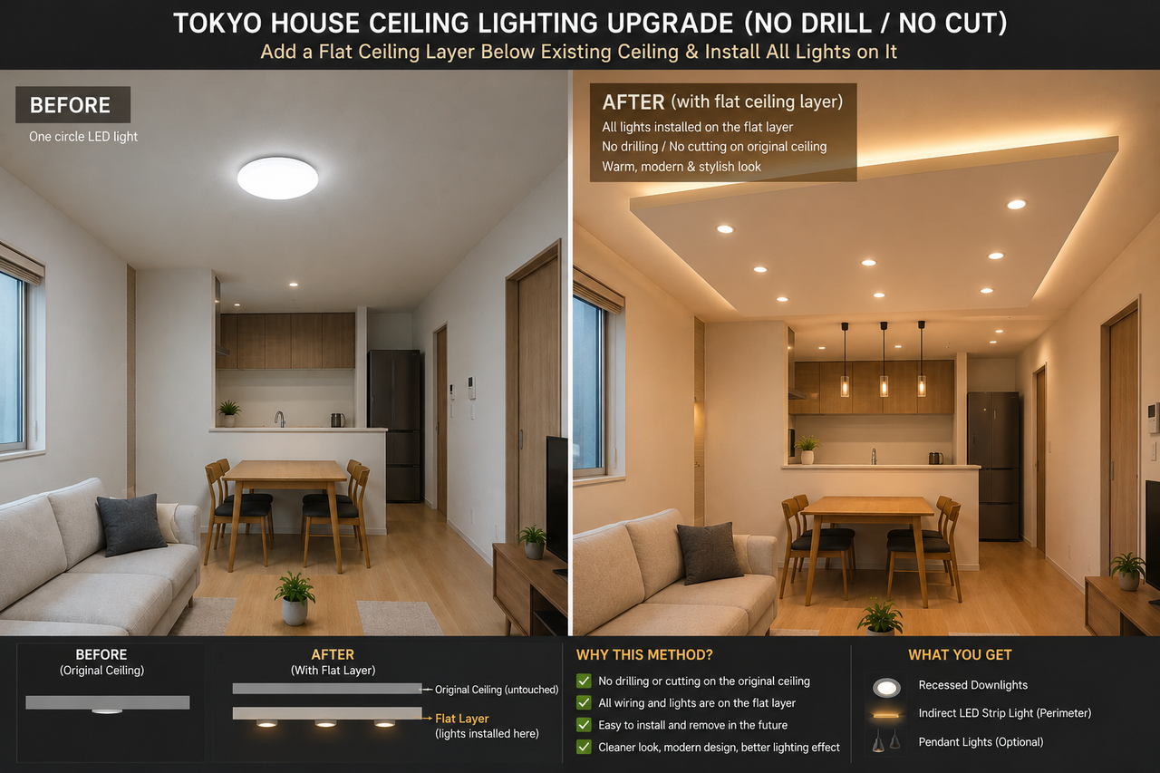 Tokyo Ceiling Lighting Upgrade Before After