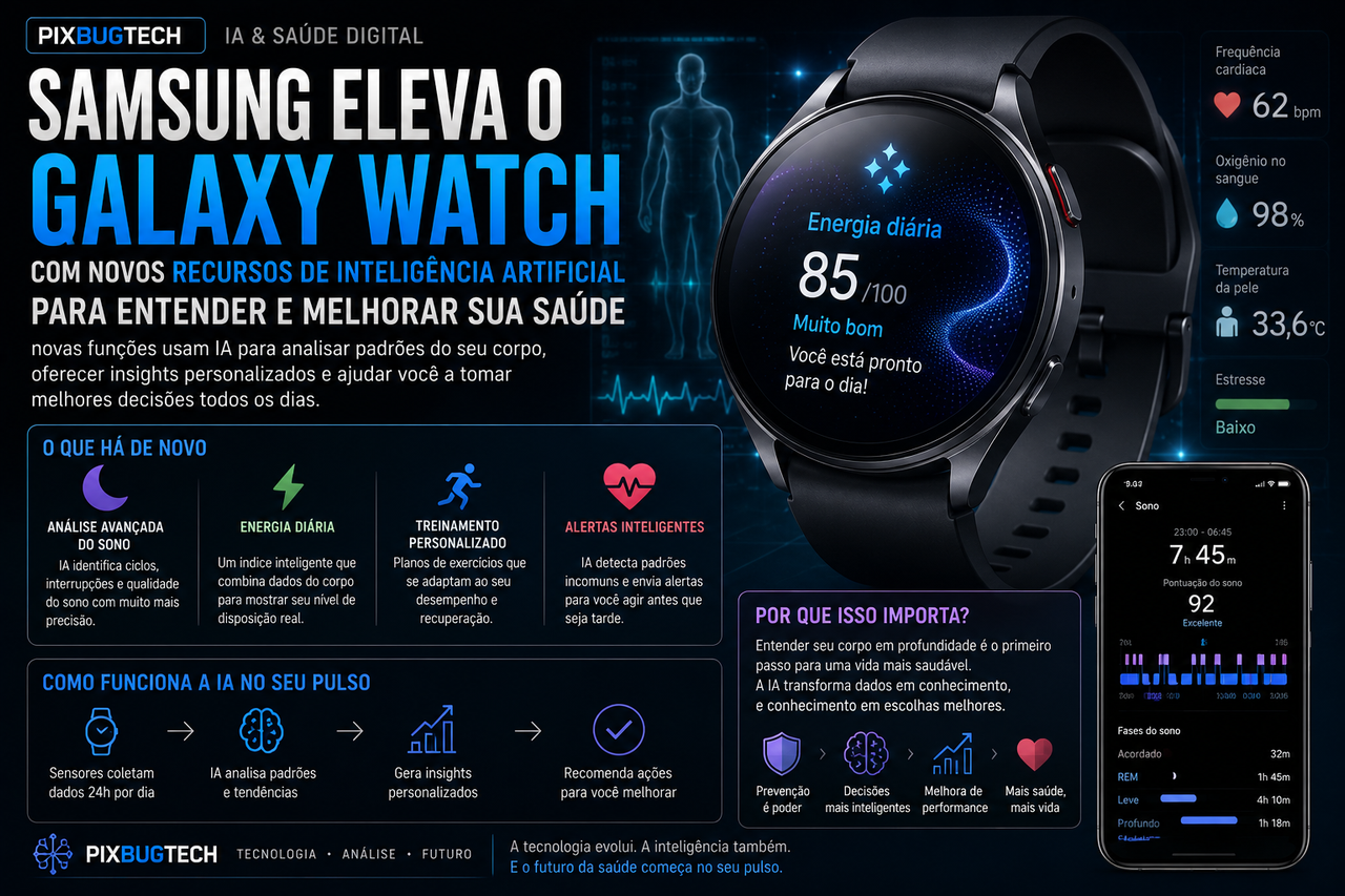 Samsung quer transformar seu Galaxy Watch em um treinador de saúde com IA e isso pode mudar a forma como entendemos nosso próprio corpo