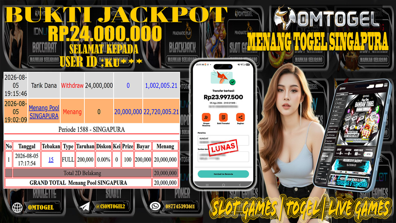 OMTOGEL JACKPOT MENANG TOGEL SINGAPURA  Rp,24,000,000,- DIBAYAR LUNAS