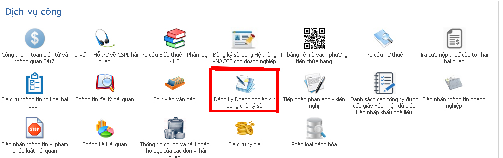 Đăng ký chữ ký số trên trang hải quan Đăng ký chữ ký số trên trang hải quan