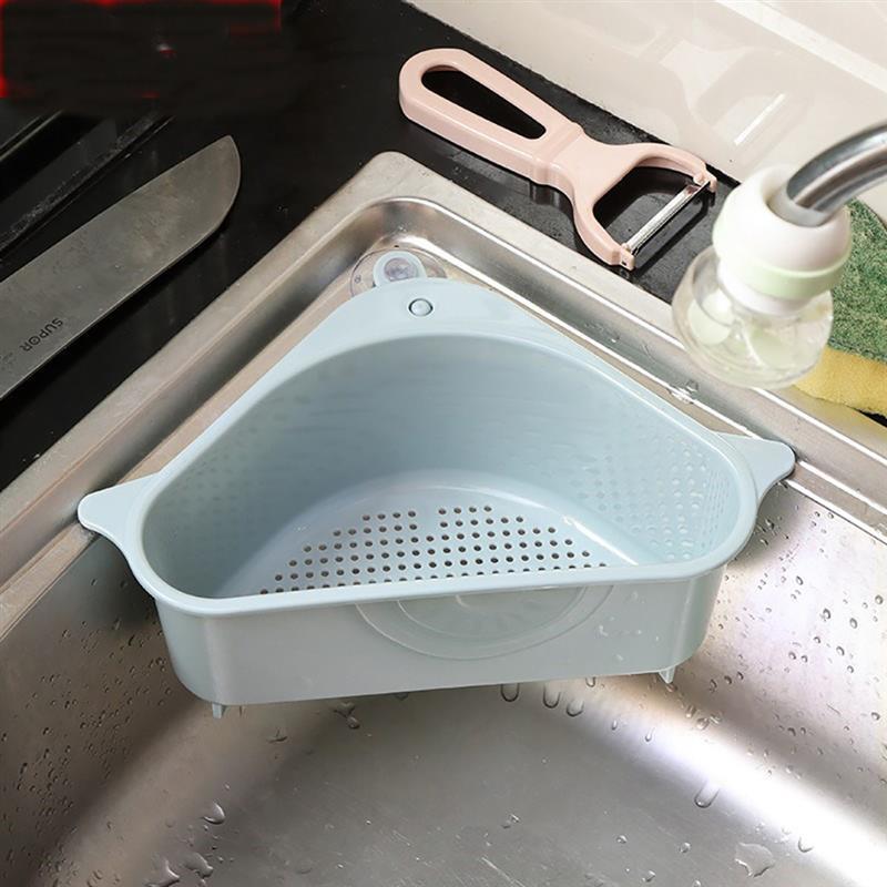 Strainer,triangular,sink,drain,basket,fruit,vegetable,cup,suction,kitchen,sponge,rack,storage,filter