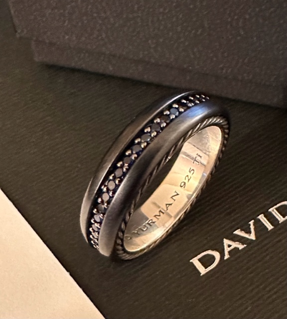 David Yurman Streamline Three-Row Band Ring with Black Diamonds and Black Titanium, Size 10
