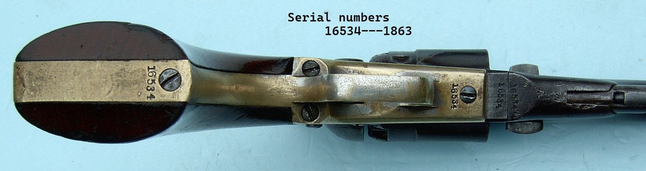 Model 1862 Colt Police Revolver serial numbers on grip strap, frame and trigger guard