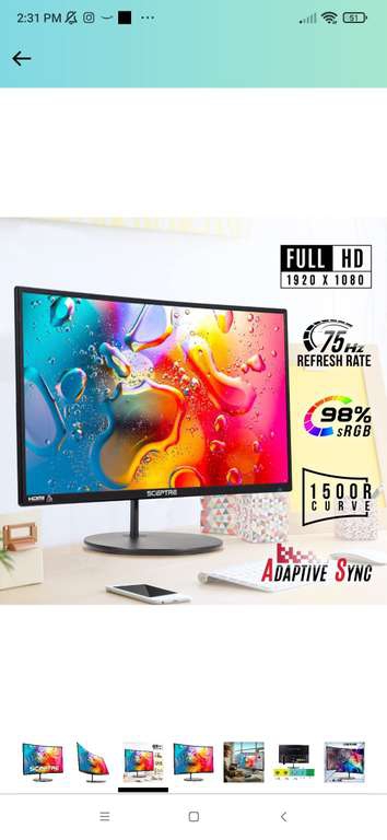 Amazon: Sceptre Monitor LED Curvado de 27 Pulgadas, 75 Hz, HDMI, VGA, Altavoces Integrados, sin Bordes, Metal Negro 2019 (C275W-1920RN