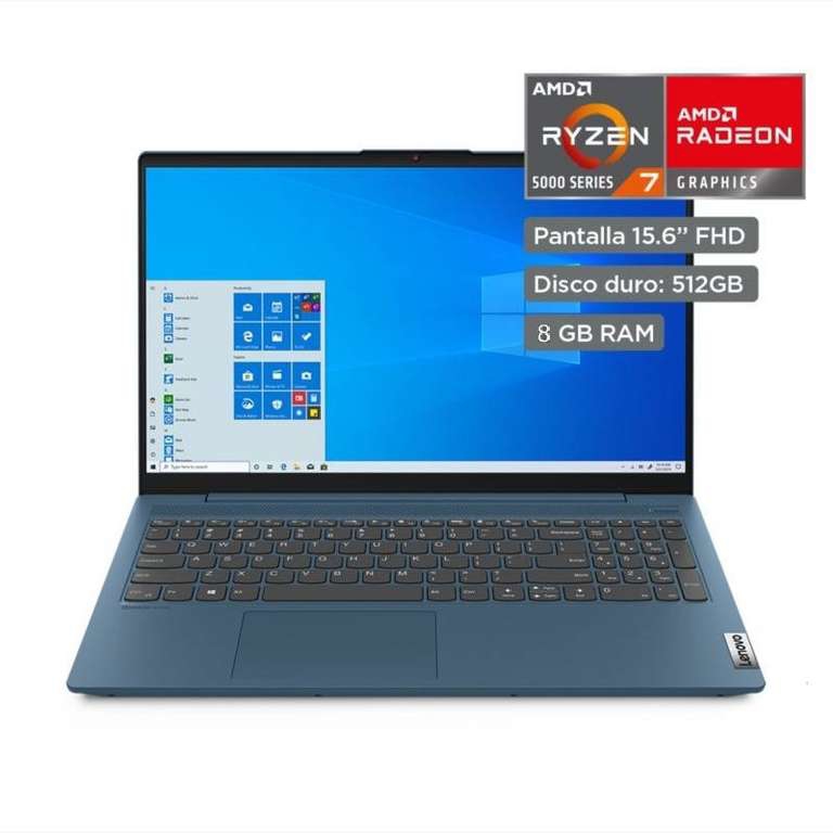 Cyberpuerta: Laptop Lenovo 15.6 Full HD, Ryzen 7 5700U, 8GB, 512GB SSD (con HSBC y PayPal) 