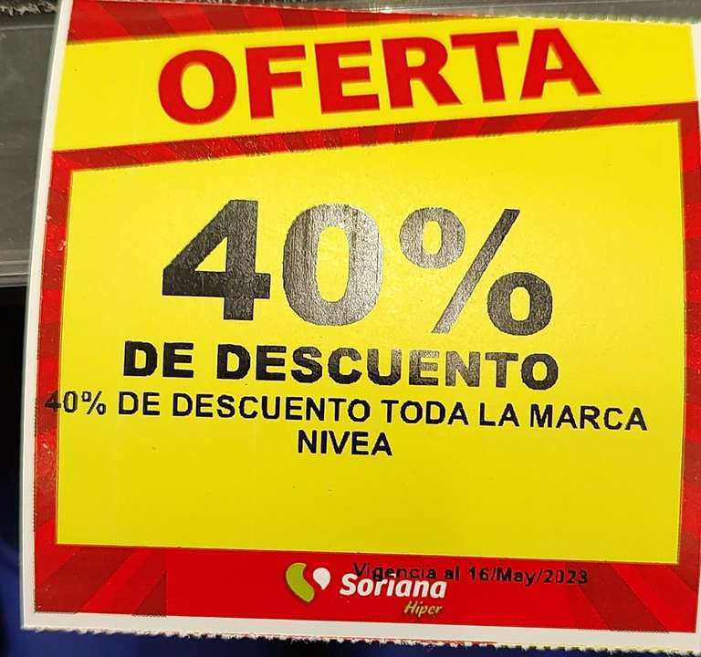 Soriana. Toda la marca Nivea con el 40 de descuento 
