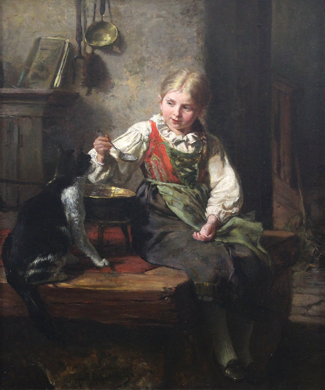 4-Felix Schlesinger (German 1833-1910) Feeding the Cat