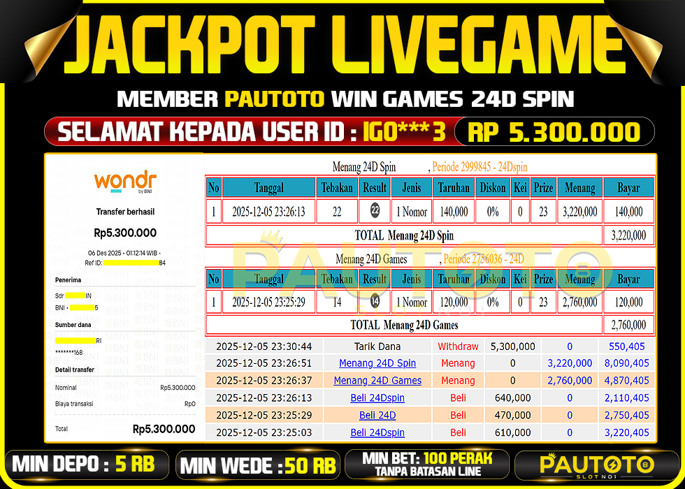 BUKTI JACKPOT LUNAS PAUTOTO