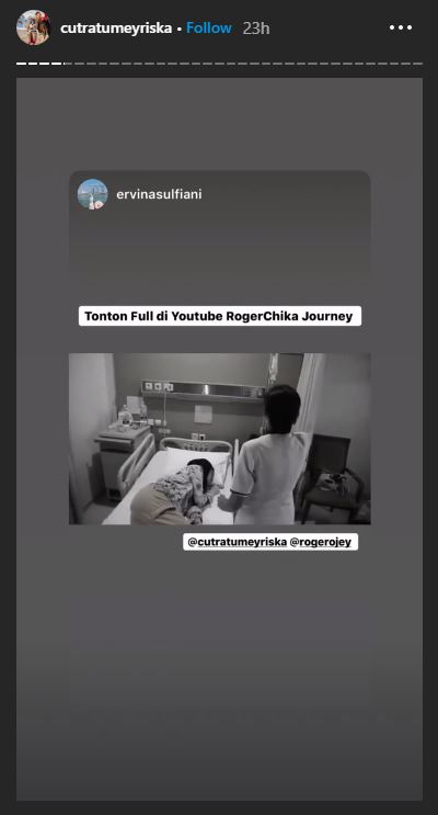 Insta story yang menampilkan Cut Meyriska meringkuk di ranjang rumah sakit