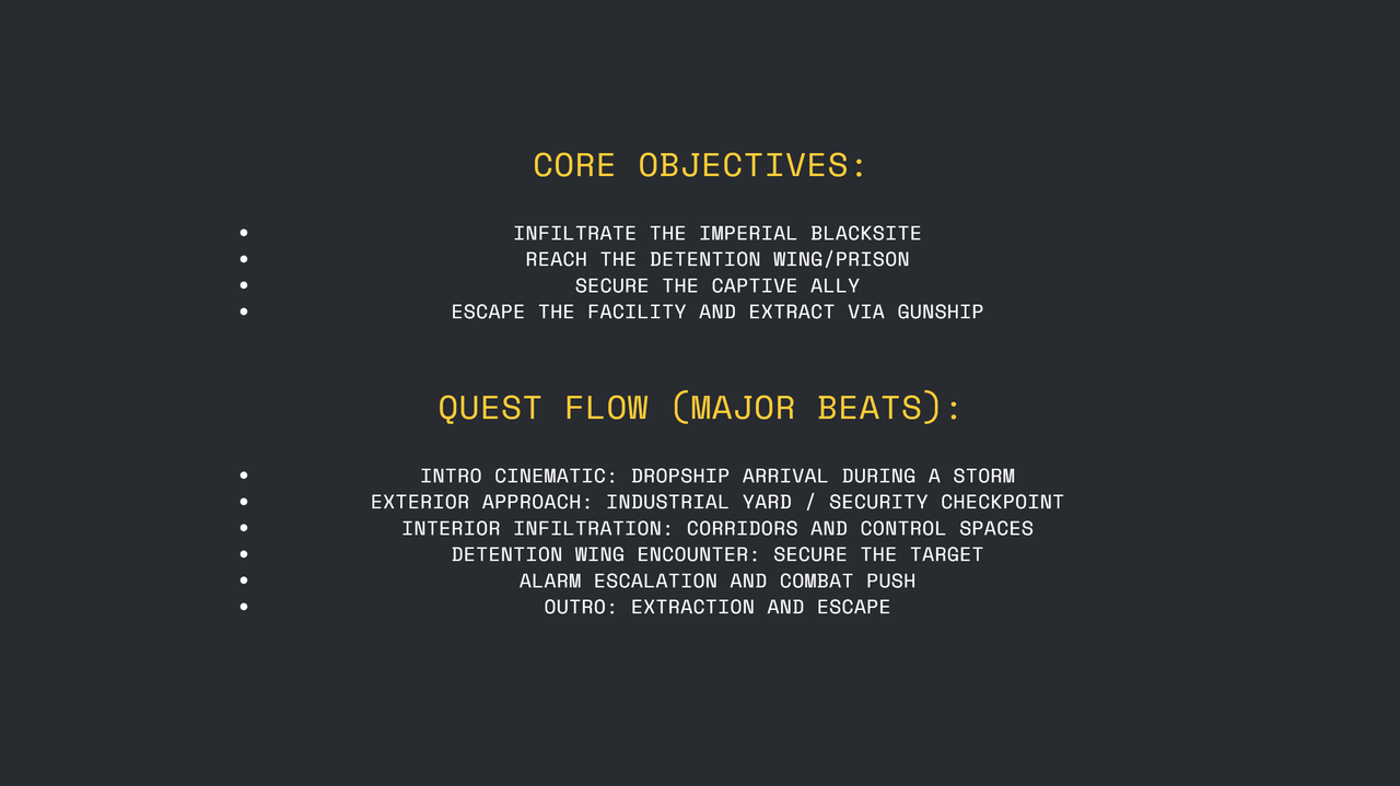 Project overview slide for the level