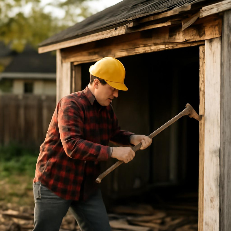 Подготовка к демонтажу гаража на участке