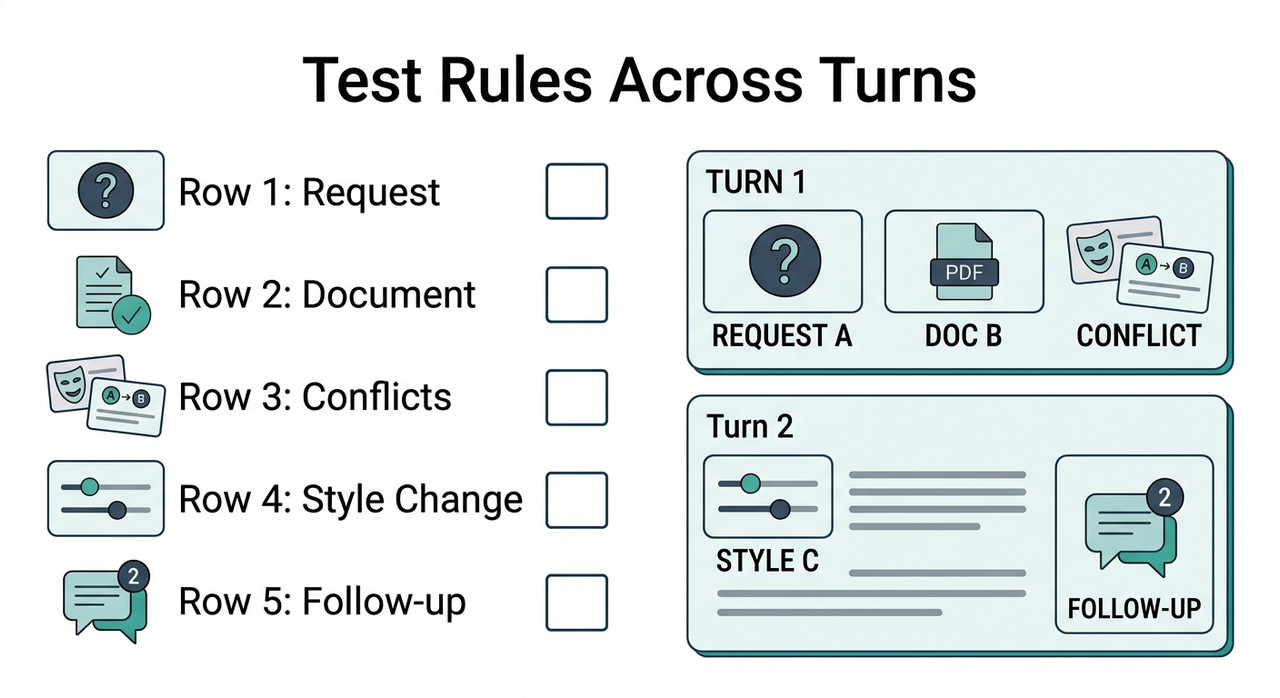 Which instructions belong in a system prompt versus the first user message — test instruction handling across conversation turns
