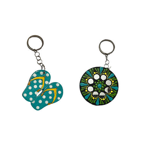 Penkraft Unique Hand-Painted MDF Key Chain Set of 2 Pattern 5