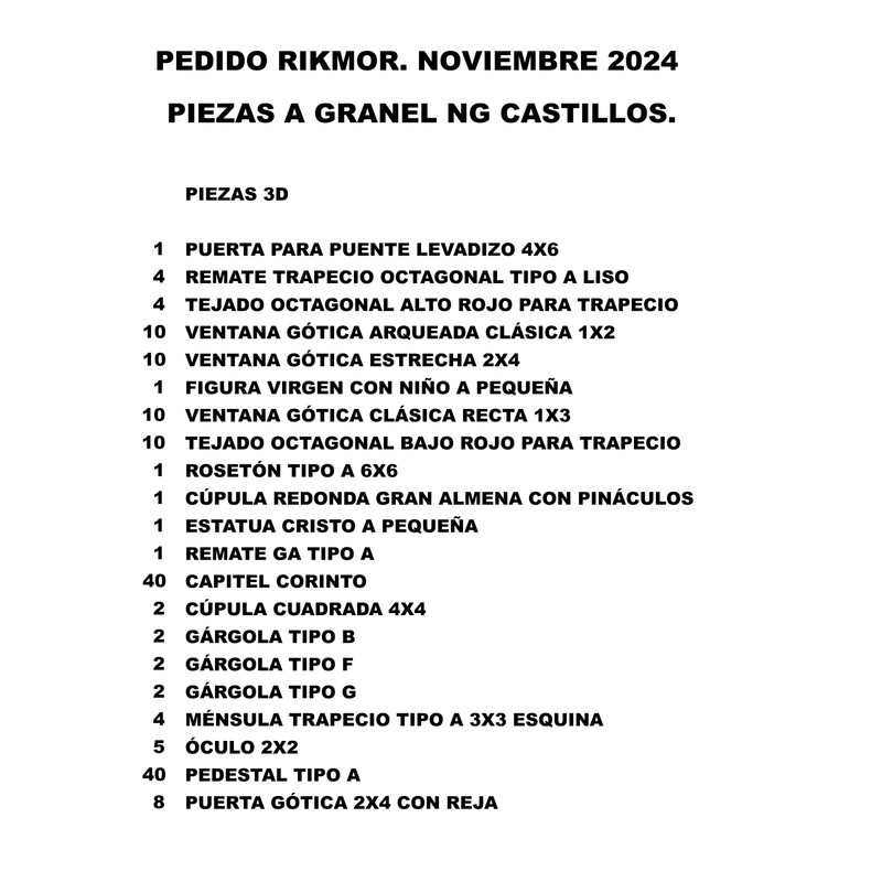 1. NG CASTILLOS. PIEZAS A GRANEL. PEDIDO RIKMOR. NOVIEMBRE 2024 (A)