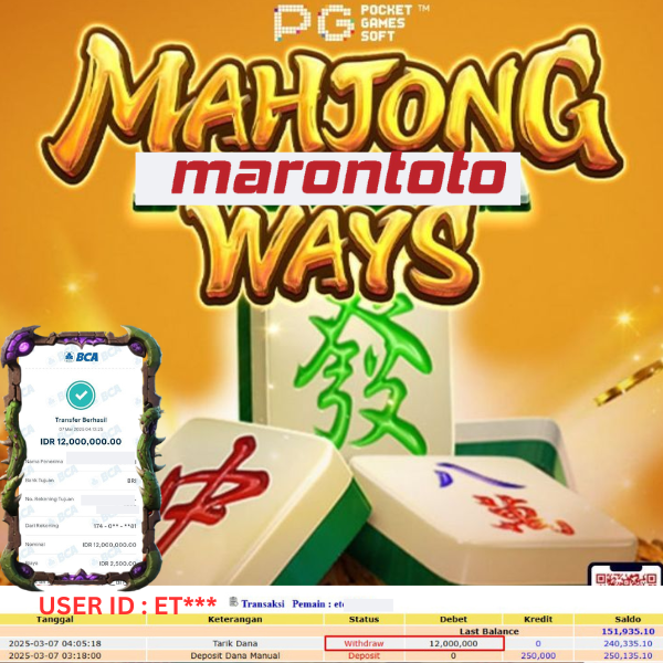 Bukti Kemenangan Member Marontoto Sebesar 12,000,000 JuTa