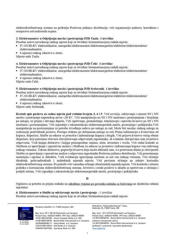 Oglas za prijem novih radnika na neodredjeno i odredjeno vrijeme ED Tuzla page 0002