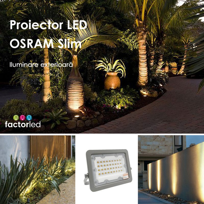 Proiector LED 30W, Osram, Slim, 2700Lm, Rezistent la apa, Alb Rece 6000K, Aluminiu, 16.8x12.2x2.4 cm 1 Proiector LED Osram Slim Emag 1