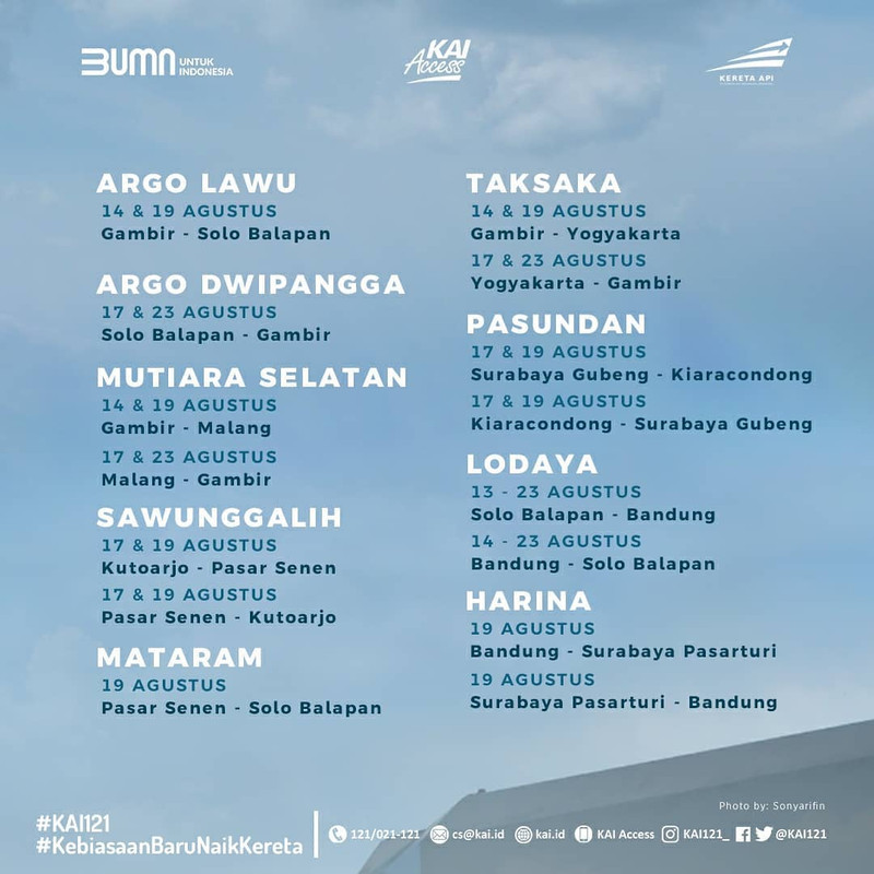 Jadwal perjalanan KA tambahan untuk long weekend, Senin (10/8/2020).