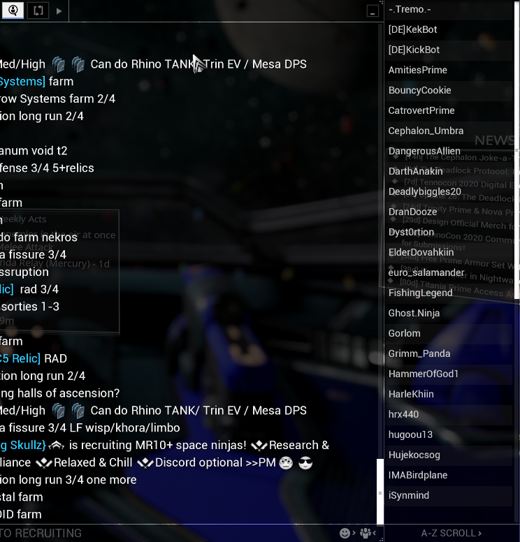 Dead Chats Across all Servers. - General Discussion - Warframe Forums