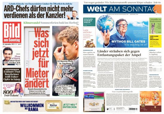 Cover: Bild und Welt am Sonntag No 38 vom 18  September 2022