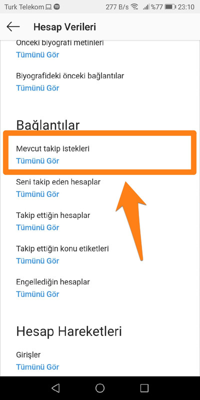 Instagram'da takip isteği attığım kişileri nasıl bulabilirim?