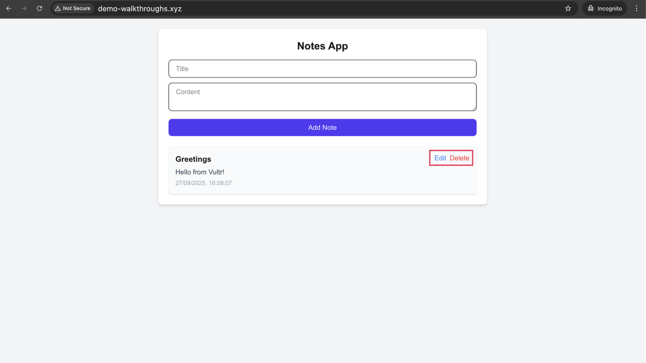 CRUD on Notes Application