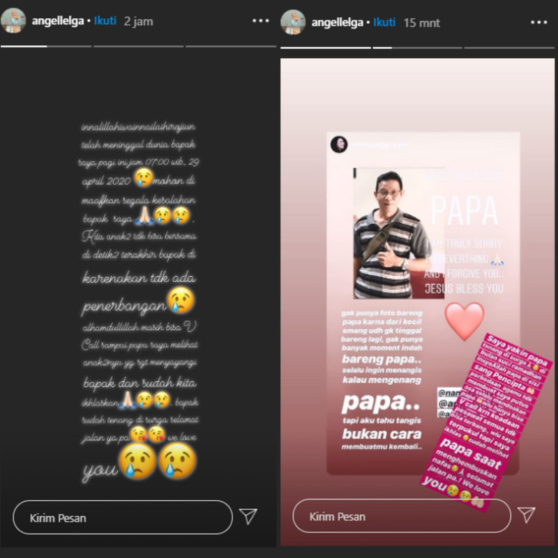 Ayah Angel Lelga meninggal dunia