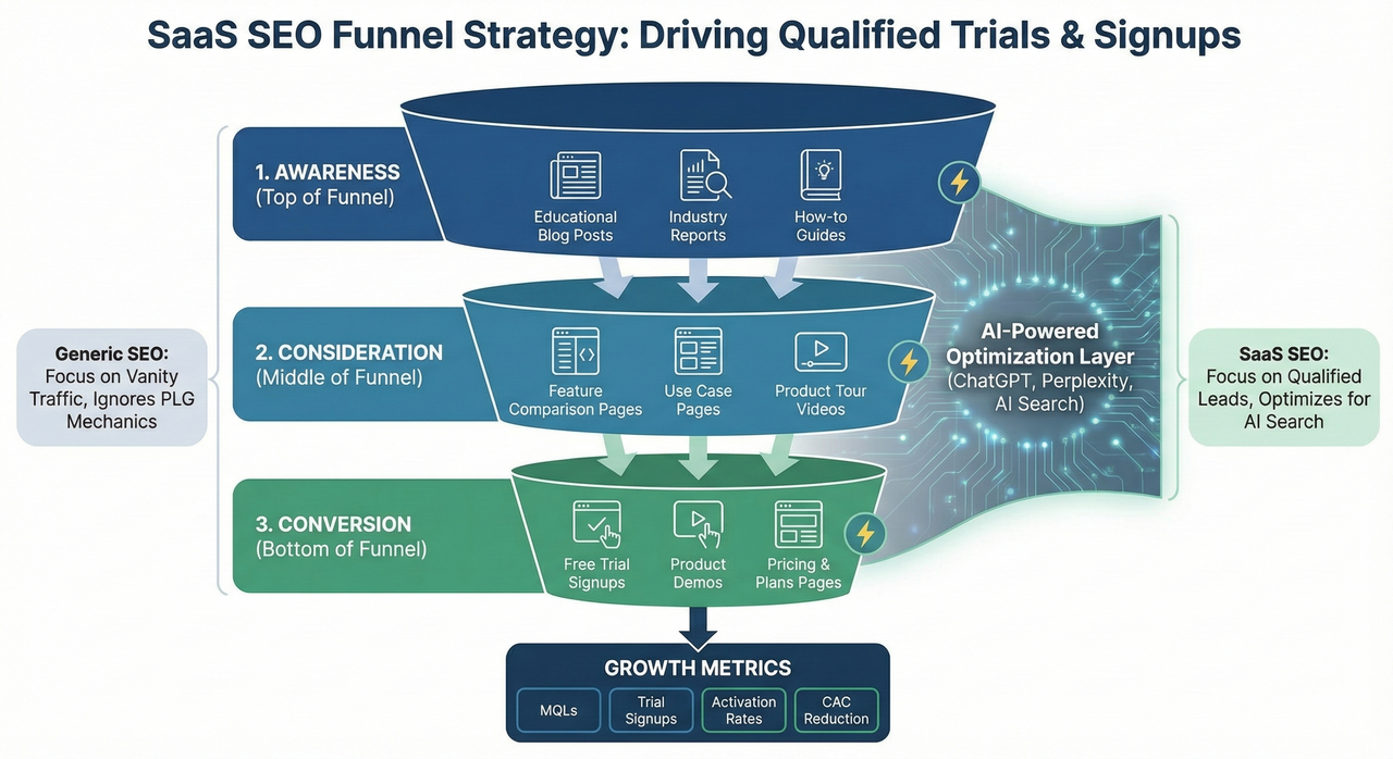 SaaS SEO Funnel Strategy Diagram